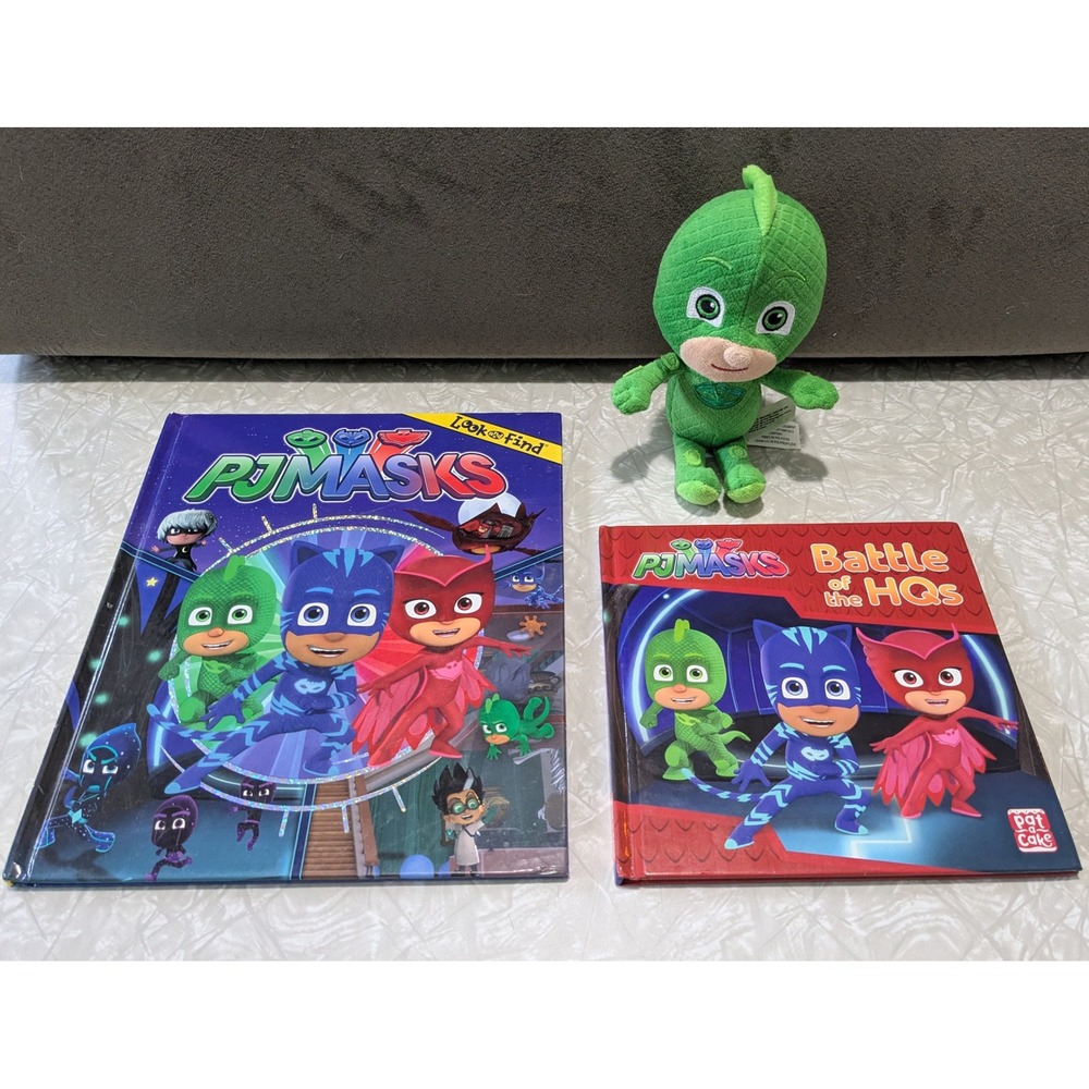 PJ Masks Gekko Plush 9" Green Stuffed Animal & 2 Book Set Disney Junior